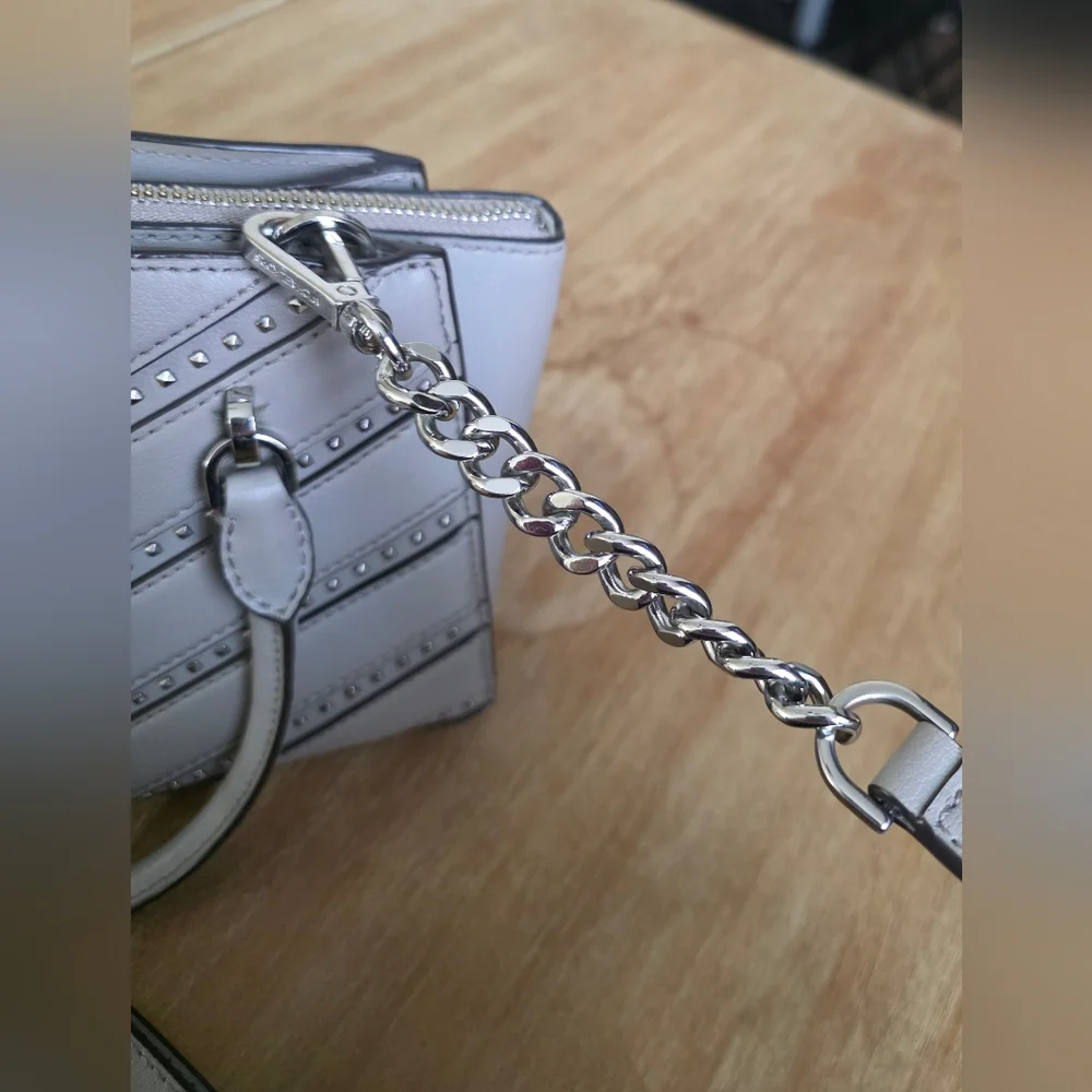 Michael Kors Gray Studded Satchel Crossbody Bag Silver Hardware - Picture 3 of 9